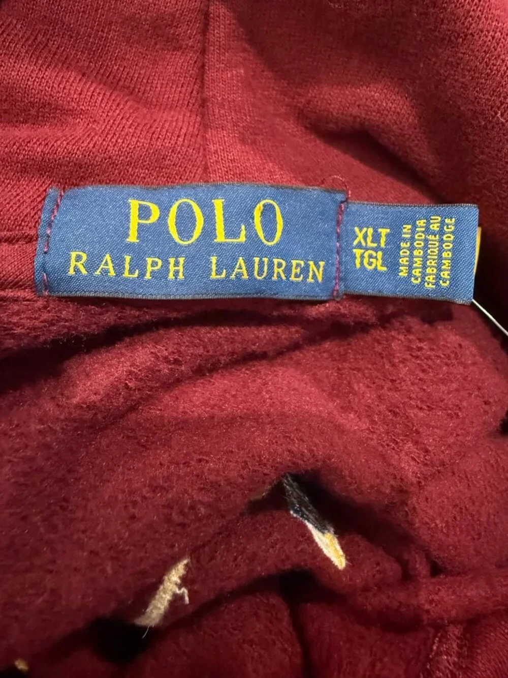 Polo Ralph Lauren Hoodie XLT With Embroidered Polo Players Graphic Burgandy NWT